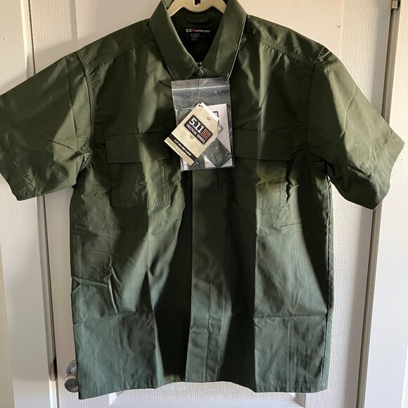 511 TACTICAL Short Sleeve Cotton Shirt Military Green Heavyweight Size Large. - Picture 1 of 14